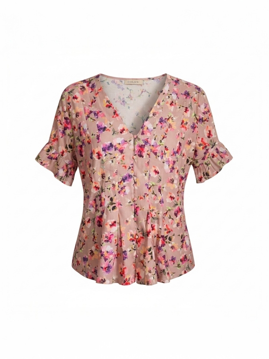dolan Tops - dolan Pink Multi Floral V-Neck Ruffle Sleeve Top